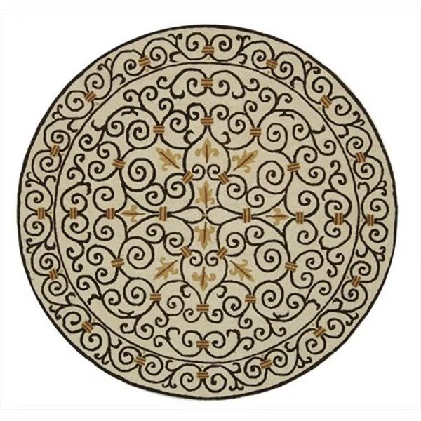 8 ft. x 8 ft. Round- Transitional Chelsea Ivory And Dark Brown Hand Hooked Rug, Safavieh, Mfr#: HK11H-8R